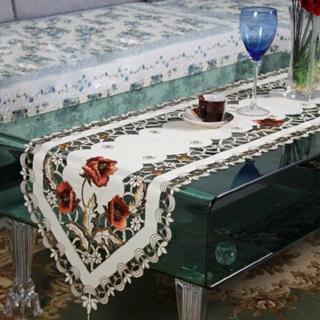 Floral Embroidered Holiday Poinsettia Table Runner Cutwork Centre