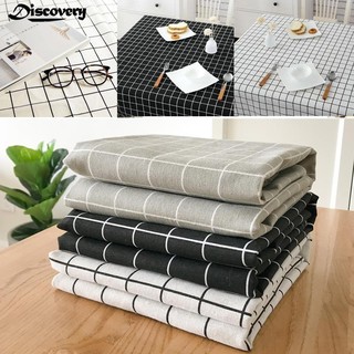 Simple Black&White Lattice Cotton Linen Sanitary Tablecloth Table Decor Cloth