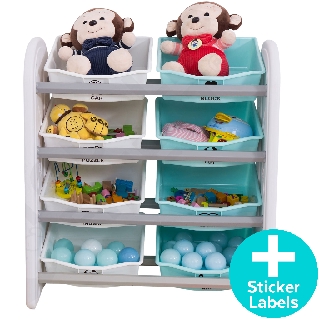Kids Toy Storage Organizer - Open Display Organizing Cabinet - 4-Tier 8 Basket Drawer Rack - Detachable Multi Bin Shelf (1)