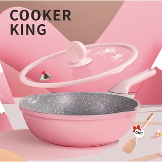 COOKER KING Maifan Stone Wok Non Stick Wok Granite Stone Wok Marble Wok Stir Wok Stir Fry Pan Stone Cookware With Lid 28cm Suitable for All Stoves Gas Induction Stove
