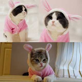Pet Cat Clothes Costume Cute Rabbit Ears Hooded Coat Cat Puppy Fleece Warm Pet Outfit