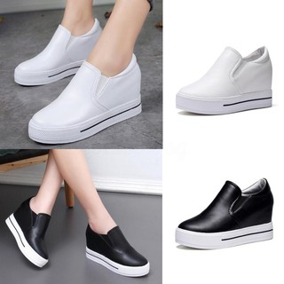Women Wedge Sneakers Loafers Casual Leather Shoes_Shoesbox