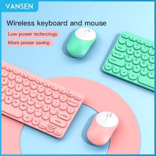Vansen Wireless Keyboard and Mouse Package Macaron Color 78 Keys Fully Compatible with Windows Mac Wired Keyboard USB2.0
