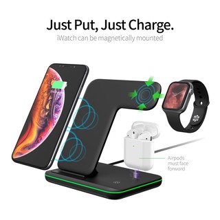 Wireless Charger 3 In 1 iPhone 11 / 11 Pro / 11 Pro Max Wireless Charging Dock Compatible With Apple Watch And Airpods