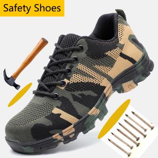 Protective Steel Toe Anti-smashing Work Safety Shoes Mens Camouflage Mesh Anti-puncture Outdoor Hiking Shoes