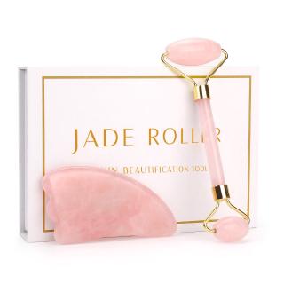 Rose Quartz Roller Slimming Face Massager Roller Stone Skin Beauty Care Set Box
