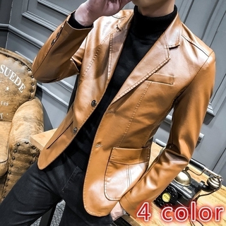 Fashion Slim Leather Suit Autumn and Winter Men's Korean Jacket Youth Trend PU Leather Small Suit (1)