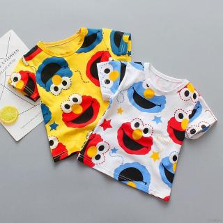 LOK01406 Baby Boy Clothes Girls Short Sleeve Fashion Cartoon Print Cotton Casual Blouse Tops 0-5Y