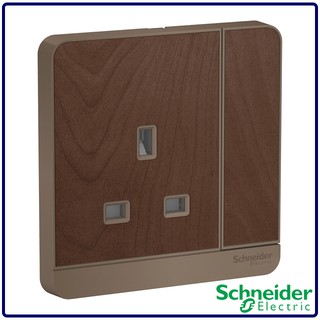 Schneider AvatarOn switched socket, 3P, 13A, 250V, Dark Wood E8315_WD_G2/ E83T25_WD_G2