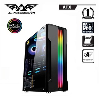 Armaggeddon Tron III Pro Design ATX Gaming PC Case with Tempered Glass Side Panel Design [Free PC Cooling Fan]