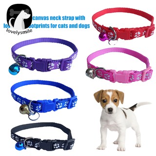 Lovelysmile Adjustable Cat Dog Pet Collar Footprint Neck Strap Puppy Supplies with Bell