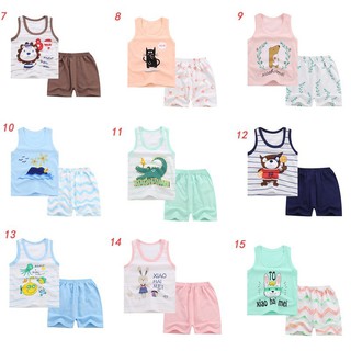 BBWORLD Baby Boy Summer Suit Set Cartoon Pattern Printed Vest+Shorts