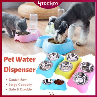 2 in 1 Cute Pet Automatic Drinking Water Dispenser Feeding Double Bowl Dog Cat Stainless steel Non-slip Bowl