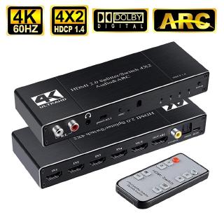 4x2 HDMI2.0 Audio & ARC Switch 4 in 2 out HDMI Switcher Splitter Hub with 3.5mm L/R Coaxial Optical Port 4K@60Hz Full HD 3D Compatible for PC Laptop, Xbox 360 One, PS4 PS3, Nintendo Switch, Blu-ray player, Roku Fire Stick with IR Remote Control