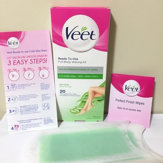 [20 Wax Strips] Veet Dry Skin Body Legs Aloe Vera Green Tea Scent Hair Removal Full Body Waxing Kit