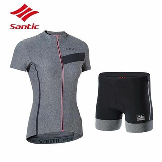 Santic Women Cycling Set Short Sleeve Jersey & 4D Padded Shorts Suits Gray