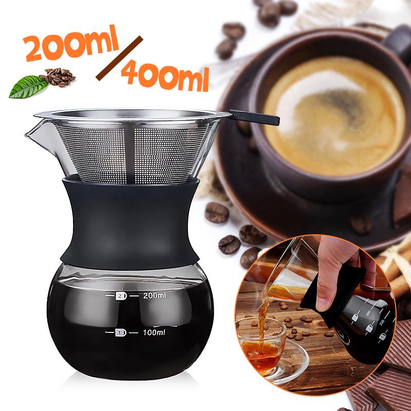 🌹Hot 200/400ML Glass Chemex Style Coffee Maker Pour Over Coffeemaker w/ Steel