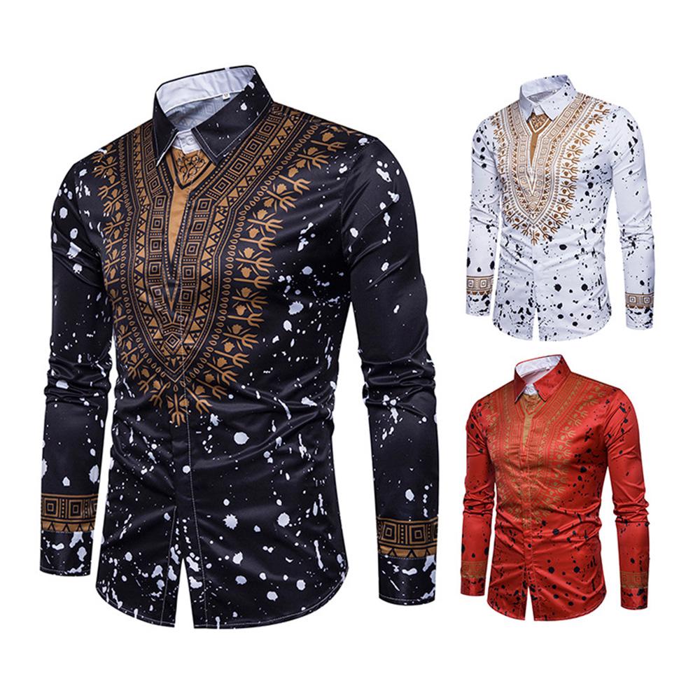 Men African Style Printed Slim Fit Button Long Sleeve Shirt