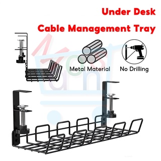 Under Desk Cable Management Tray, 38cm Under Desk Cord Organizer with Clamp Mount System for Wire Management