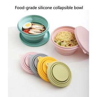 Multifunction Collapsible Silicone Bowl With Lid Space Saving Outdoor Camping Travel Hiking
