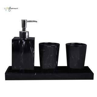 `Marble Texture Supplies Black 4Pcs Resin Bathroom Accessories with Toothbrush Holder Soap Dispenser