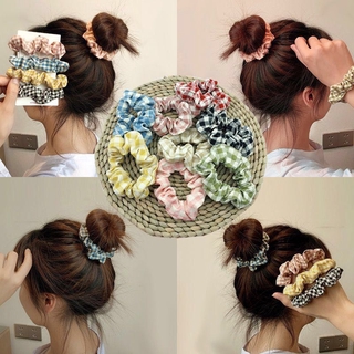 🧁Korean tie Plaid fabric cute hair scrunchies simple printing hair accessories maroon head tie hair band hair roop