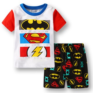 Superman Batman Kids Boys Pajamas Sleepwear 2Pcs T-Shirt+Shorts Pyjamas Homewear