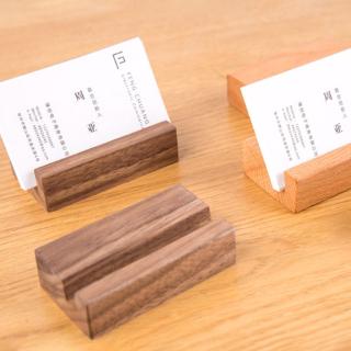 ST❀ Black Walnut Beech Wood Business Card Holder Desk Wooden Photo Stand Name Memo Clips