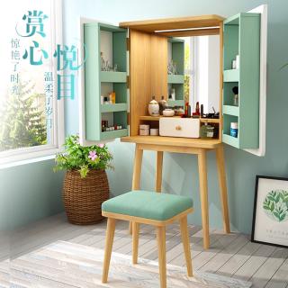 ✨Youmanni✨Ready stock nordic dressing table with led mirror bedroom furniture modern small family multi-functional drawer storage box storage cabinet makeup table with stool chair storage wooden rack desk storage W038
