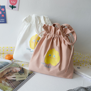 Canvas bag Shoulder bag Korean style ins fashion cute drawstring drawstring handbag