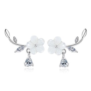XiaoboACC 925 Silver Needle Korean Fashion Shell Flower Stud Earrings