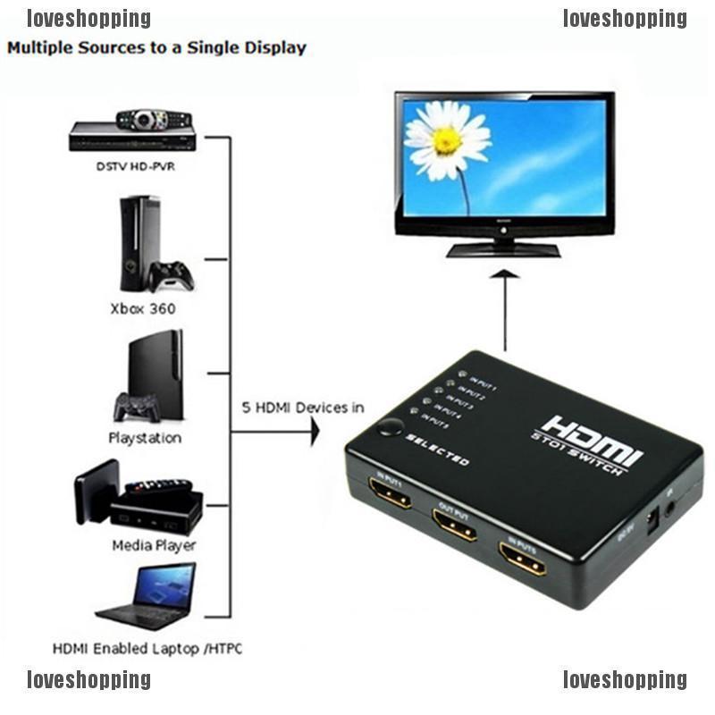 ❤L❤3 Or 5 Ports HDMI Splitter Switch Selector Switcher Hub+Remote 1080p For HDTV PC