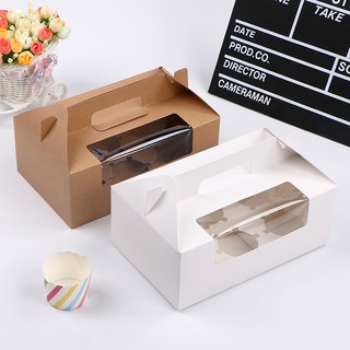 10pcs portable white paper cupcake box with window 6 holes cake mug cake box