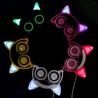 HW Foldable Cat Ear Headset LED Music Lights Headphones Earphone