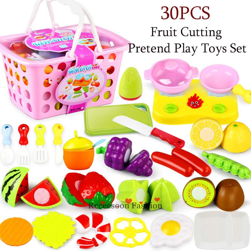 30pcs Pretend Play Cutting Fruit Toys Set Kids Kitchen Cooking Toy Girls Gifts