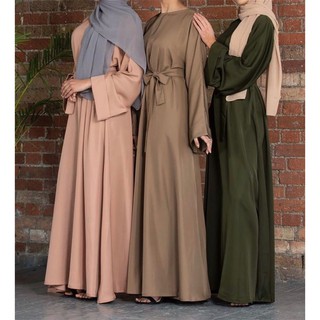 Women's Muslim Jubah Long Dress Muslimah Robe pure Color Plus Size Dress