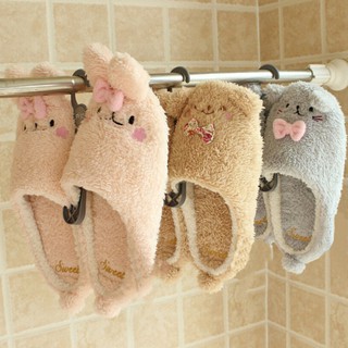 Fluffy Rabbit Bear Cat Home Office House Slippers Flat Shoes Indoor Winter Fall