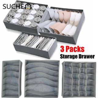 SUCHEN 3 Packs/Set Storage Box Underwear Bra Socks Organiser Grey Drawer Divider