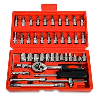 46pcs 1/4-Inch Socket Ratchet Wrench Combo Tools Kit for Car Vecicle Repairing