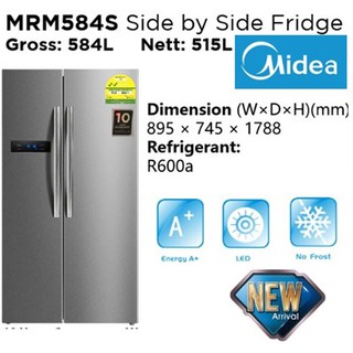 Midea MRM584S Side by Side 2 Door Fridge