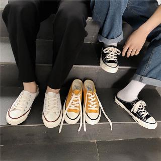 【HOT】 Slip-on Sneakers new men and women half drag canvas shoes low to help men and women shoes casual shoes