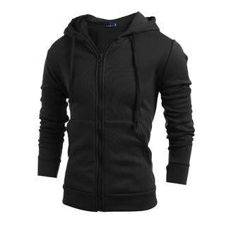 Men's Slim Fit Drawstring Solid Zipper Hoodie Warm Coat Jacket Outwear Sweater (1)