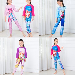 3-11Y Girl Swimming Suit Kids Mermaid Princess Long Sleeved Muslimah Swimwear (1)