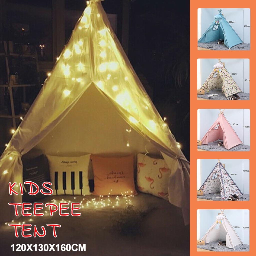 3m LED Light + Large Girl Boy Teepee Tent Wigwam Cubby Indoor Outdoor Play House