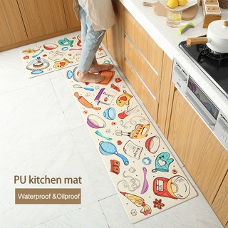 Cartoon PU leather mat oil-proof kitchen mat Anti-Slip long waterproof carpet
