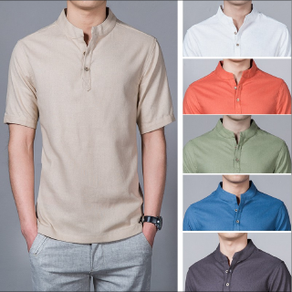 Short-sleeved cotton and linen breathable Slim men's business casual Polo shirt
