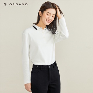 GIORDANO WOMEN Interlock contrast long-sleeve polo shirt 05311787