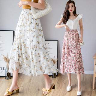 Chiffon Skirt Women's 2020 Spring And Summer New High-Waist Floral Pattern Irregular Ruffle Midi Skirt