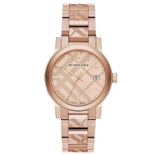 Burberry Rose Gold Engraved The City Womens Watch 38mm Dial Stainless Steel BU9039