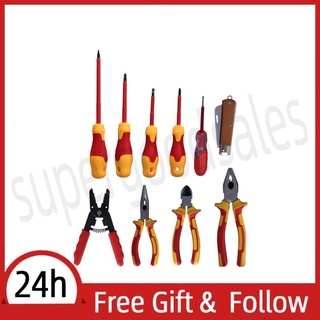 Super 10 Pcs Insulated Electrician Tool Set with Slotted Cross Head Tip Screwdriver